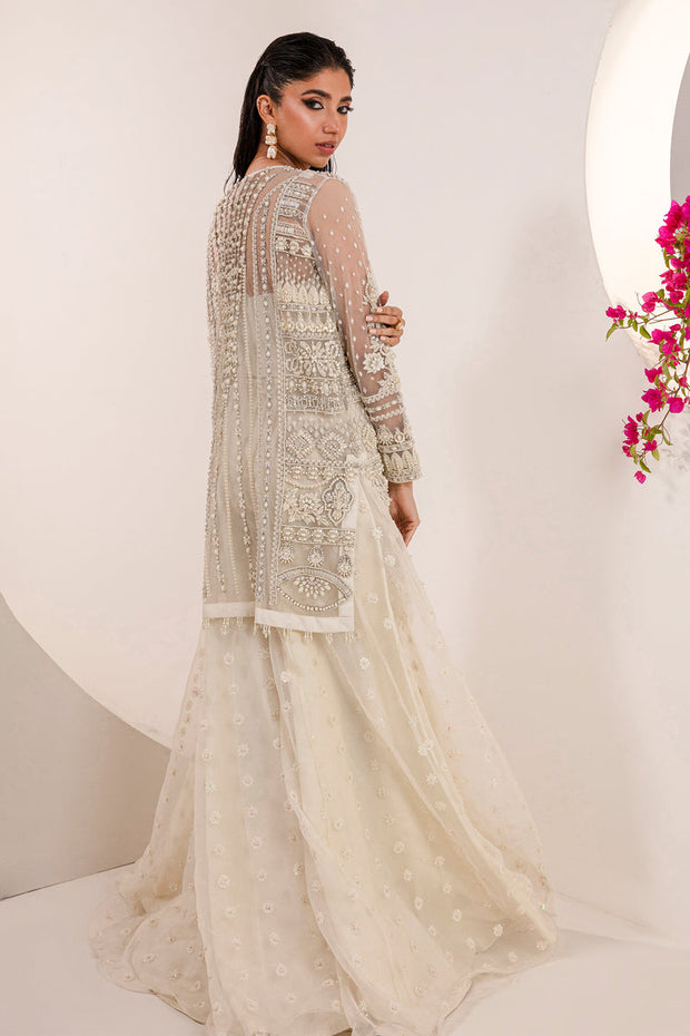 New Crystal White Embroidered Pakistani Wedding Dress in Jacket Style