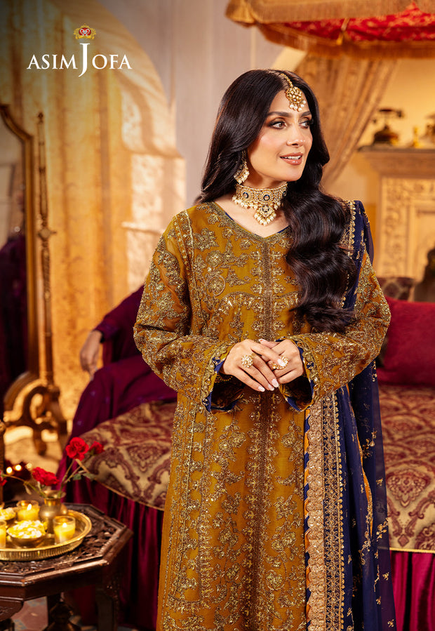 New Gold Shade Embroidered Twisted Silk Unstitched Pakistani Party Dress 2024