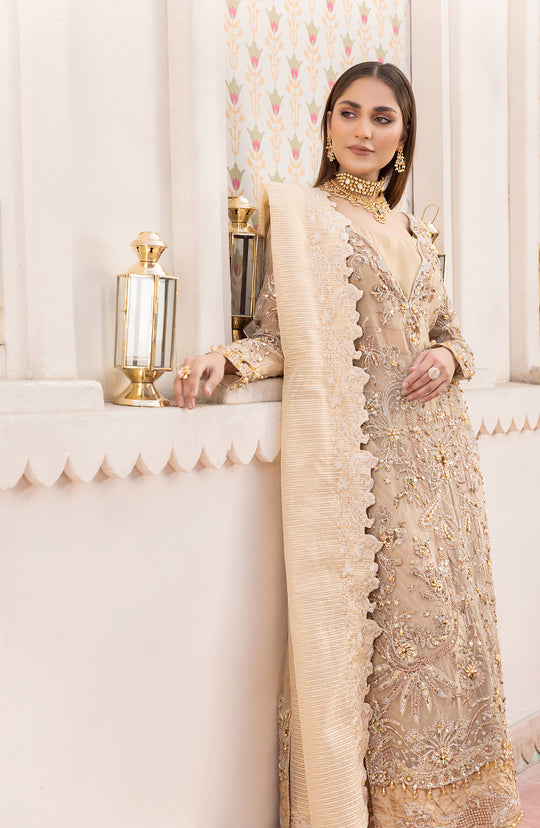 New Heavily Embellished Pakistani Golden Kameez Trousers Wedding Dress