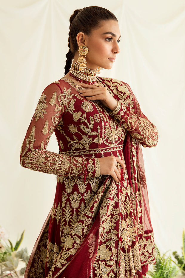 New Maroon Heavily Embellished Pakistani Wedding Dress in Pishwas Style 2023