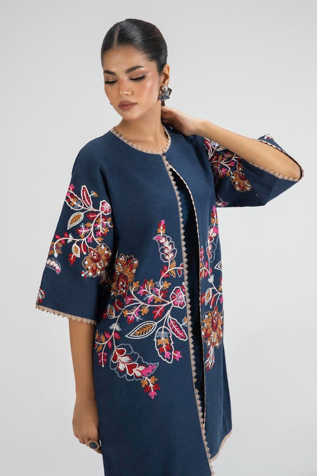 New Navy Blue Front Open Jacket Luxury Pret Pakistani Salwar Kameez