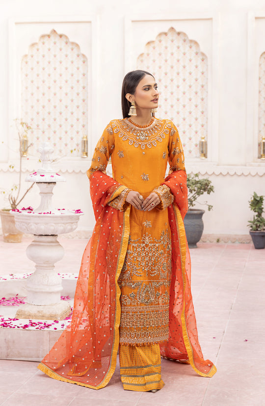 New Orange Embroidered Pakistani Kameez Trousers Wedding Dress