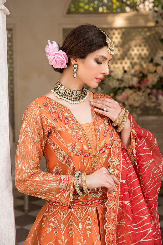 Peach Pakistani Wedding Dress Double Layered Pishwas Nameera By Farooq 0135