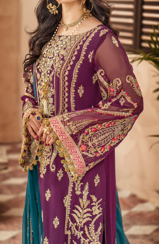 New Purple Heavily Embellished Pakistani Kameez Trousers Wedding Dress