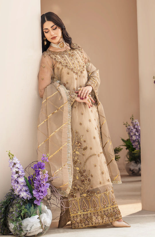 New Regal Golden Heavily Embellished Pakistani Kameez Wedding Dress 2023