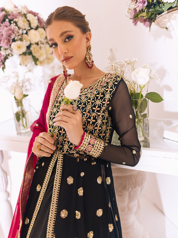 New Traditional Black Gown Style Embroidered Pishwas Pakistani Wedding Dress