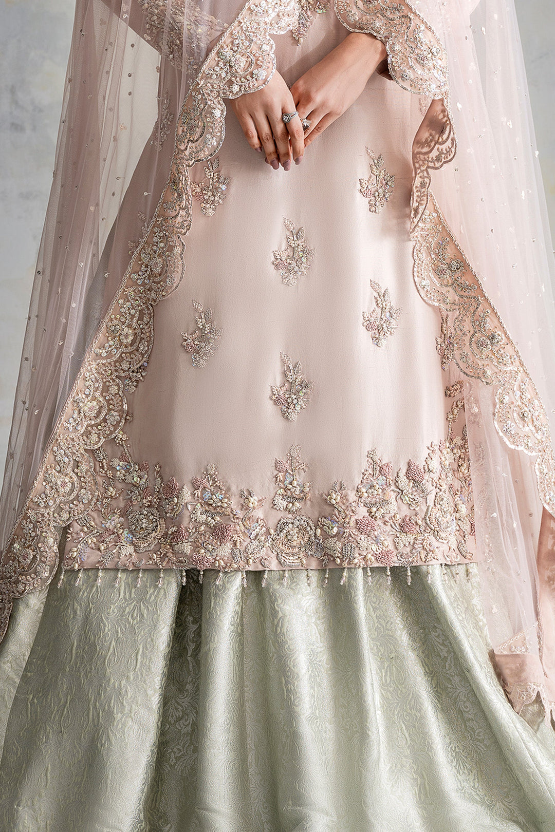 Embellished Nikkah Dress in Royal Lehenga Kameez Style Nameera by Farooq