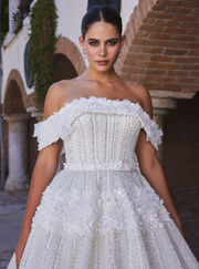 Off Shoulder Bridal Gown Heavily Embellished Floral Embroidery