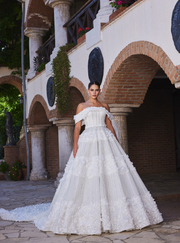 Off Shoulder Bridal Gown with Embellished Floral Embroidery