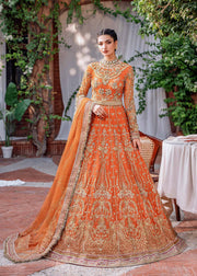 Orange Pakistani Party Dress in Pishwas Dupatta Style