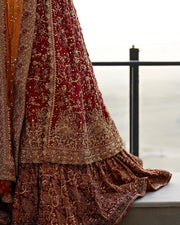 Orange Red Kameez Lehenga 