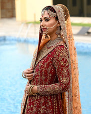 Orange Red Kameez Lehenga for Pakistani Bridal Dress