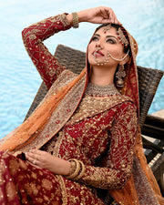 Orange Red Kameez Lehenga for Pakistani Bridal Dresses 2023