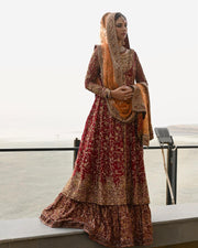 Orange Red Kameez Lehenga for Pakistani Bridal Dresses