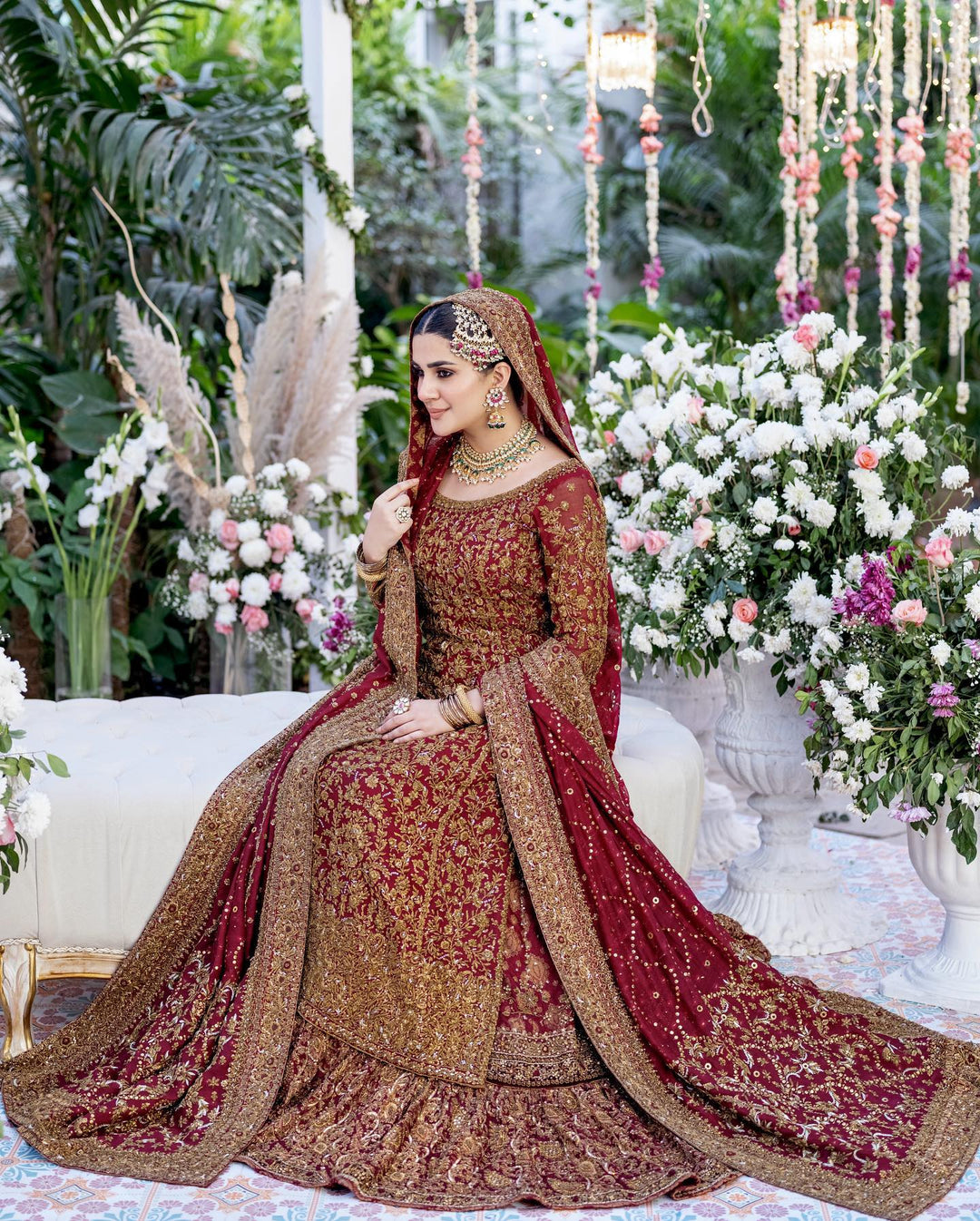 Maroon Red Kameez Lehenga for Pakistani Bridal Dresses