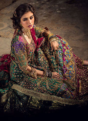 Pakistani Bridal Dress in Chiffon Kalidaar Lehenga Style