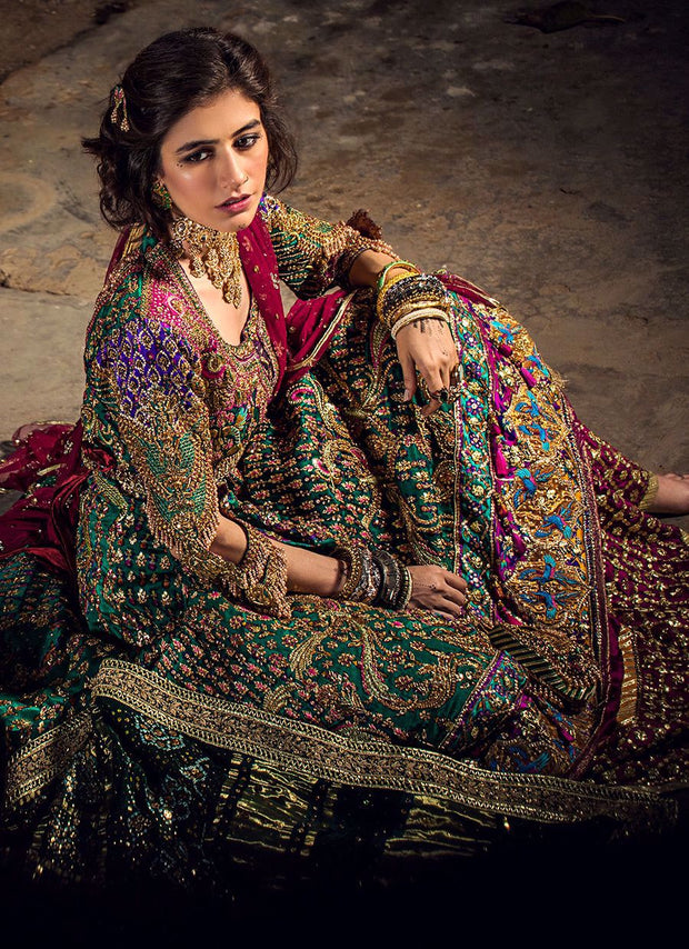 Pakistani Bridal Dress in Chiffon Kalidaar Lehenga Style