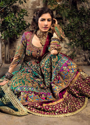 Pakistani Bridal Dress in Chiffon Kalidaar Silk Lehenga Style