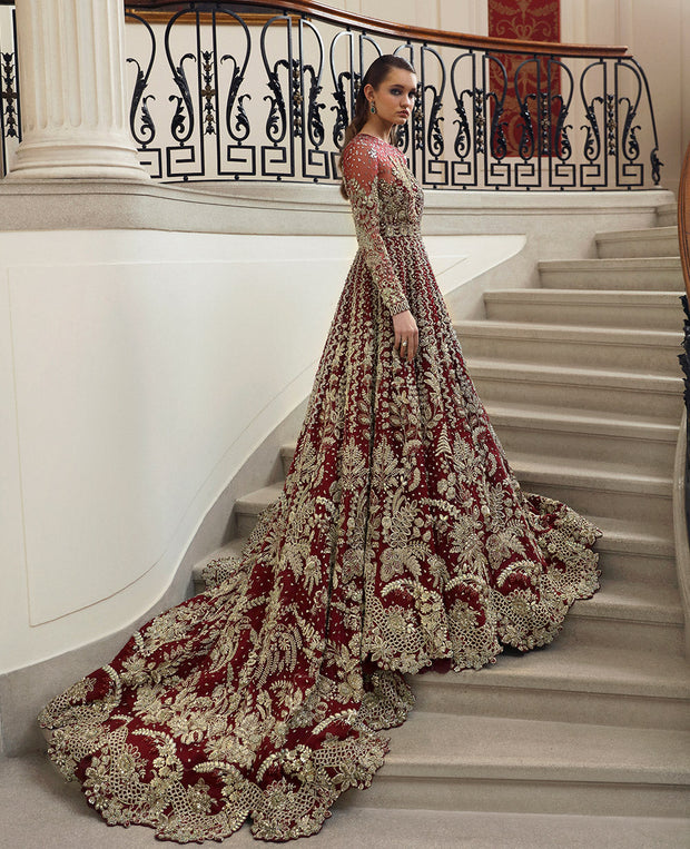 Pakistani Bridal Dress in Embellished Red Gown Style Online