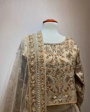 Pakistani Bridal Dress in Gold Choli Lehenga Style Online