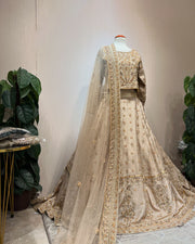 Pakistani Bridal Dress in Gold Choli Lehenga Style