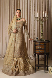 Pakistani Bridal Dress in Gold Kameez Gharara Style