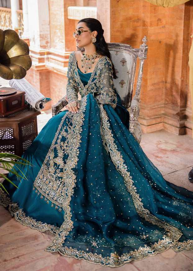 Pakistani Bridal Dress in Gown Blue Lehenga Style