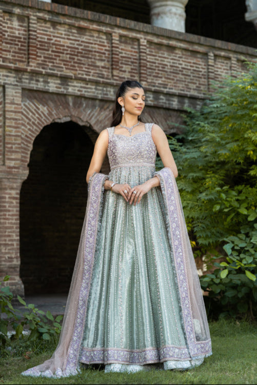 Pakistani Bridal Dress in Gown Dupatta Lehenga Style