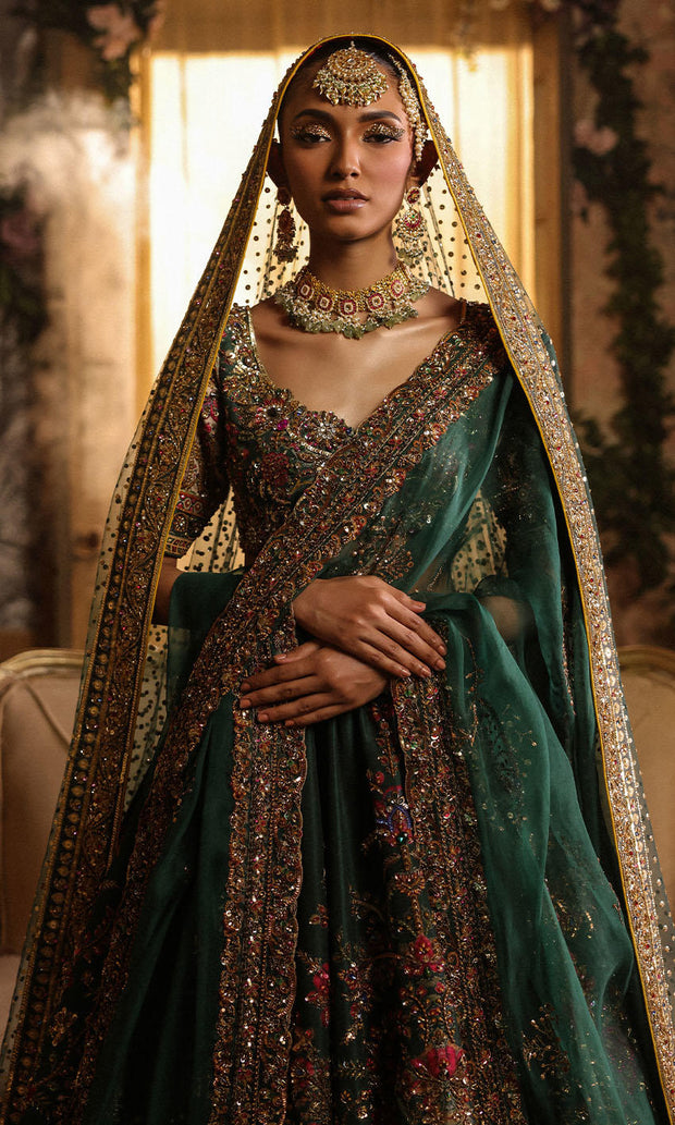 Pakistani Bridal Dress in Green Lehenga Choli Style Online