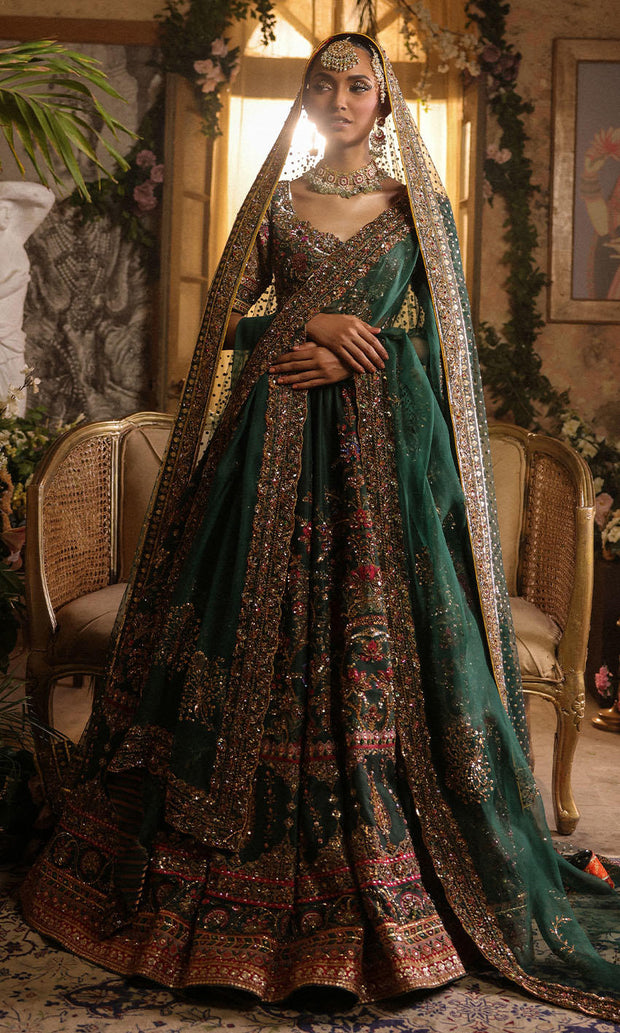 Pakistani Bridal Dress in Green Lehenga Choli Style