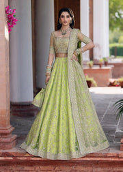 Pakistani Bridal Dress in Green Lehenga Choli Style