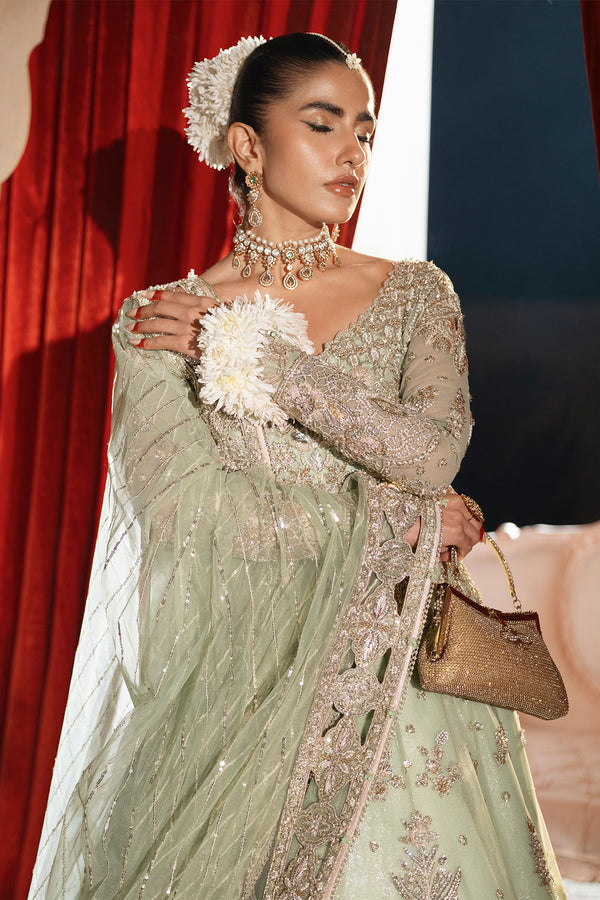 Pakistani Bridal Dress in Green Lehenga Gown Style Online