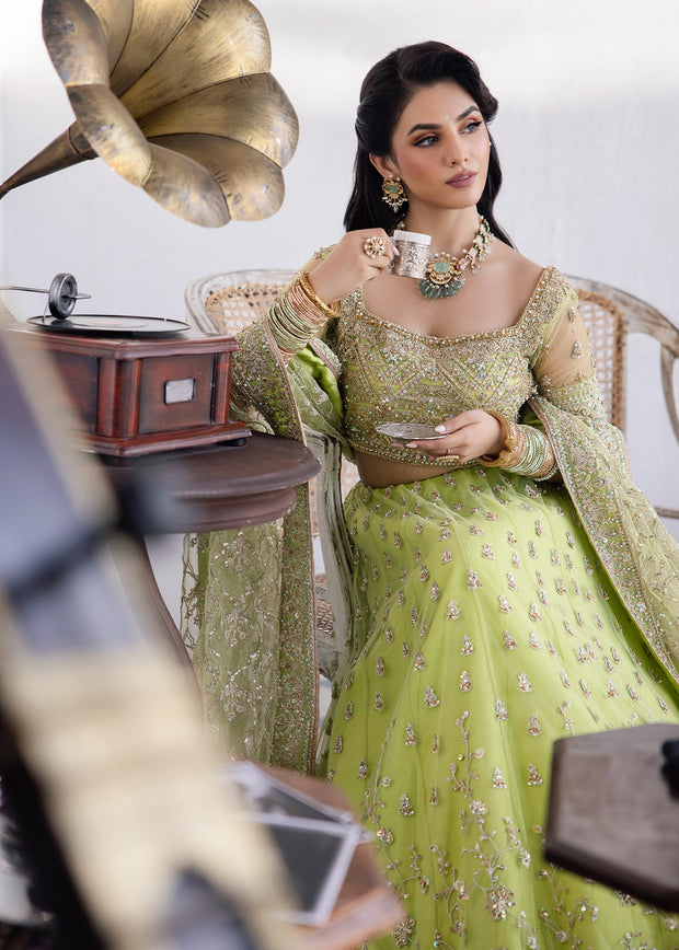 Pakistani Bridal Dress in Green Lehenga Choli Style