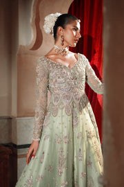 Pakistani Bridal Dress in Green Lehenga and Gown Style