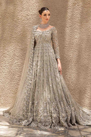 Pakistani Bridal Dress in Grey Gown and Dupatta Style