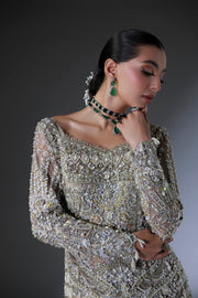 Pakistani Bridal Dress in Grey Lehenga Shirt Style