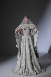 Pakistani Bridal Dress in Grey Lehenga and Choli Style