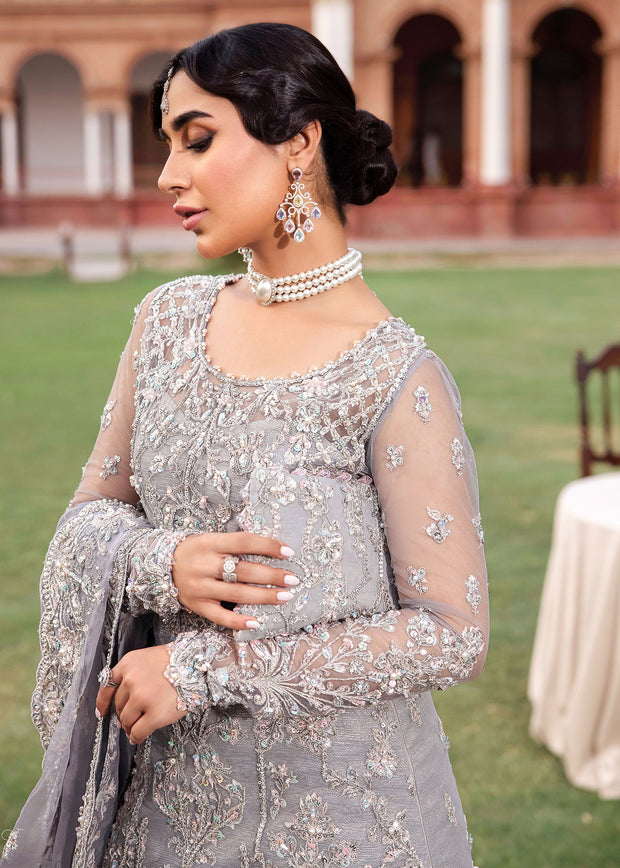 Pakistani Bridal Dress in Grey Lehenga and Shirt Style Online