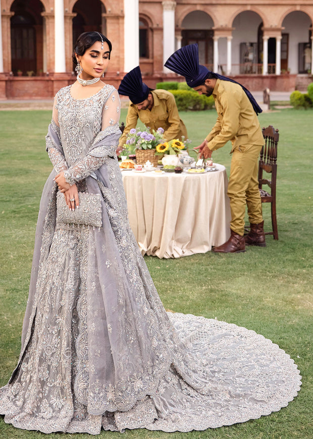 Pakistani Bridal Dress in Grey Lehenga and Shirt Style