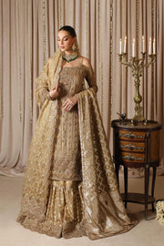 Pakistani Bridal Dress in Gold Kameez Gharara Style