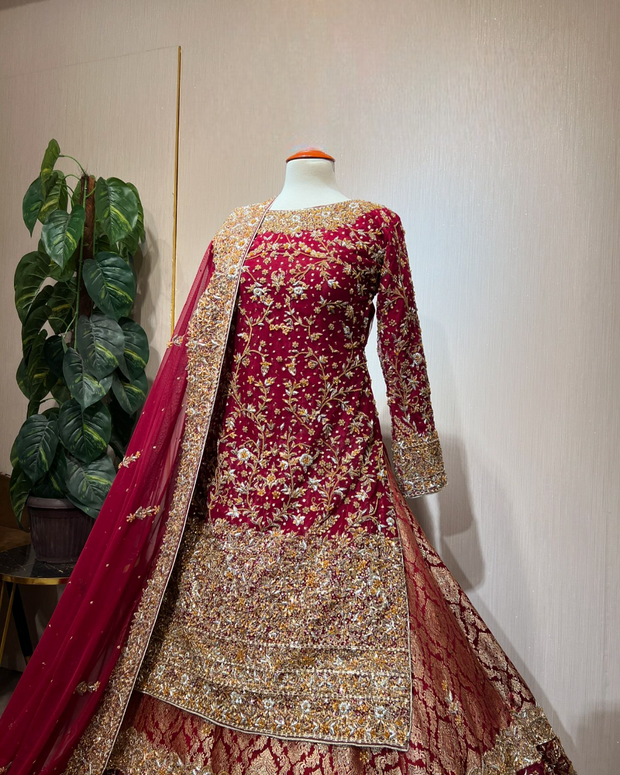 Pakistani Bridal Dress in Lehenga Kameez Style