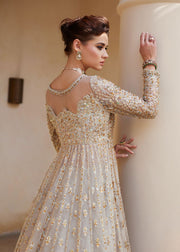 Ivory Pakistani Bridal Dress in Lehenga and Gown Style