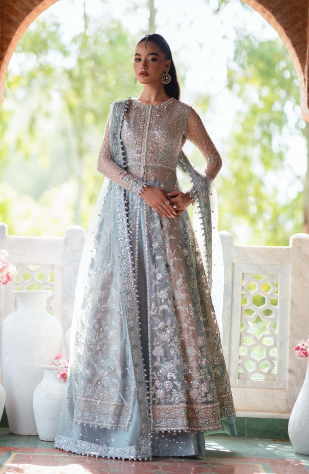 Pakistani Bridal Dress in Lehenga and Open Gown Style