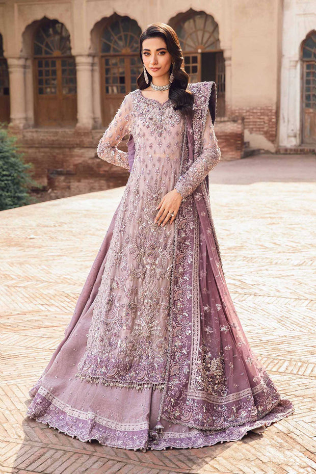 Pakistani Bridal Dress in Lilac Kameez Lehenga Style