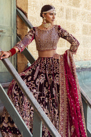 Pakistani Bridal Dress in Maroon Lehenga Choli Style Online