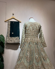 Pakistani Bridal Dress in Open Frock Lehenga Style