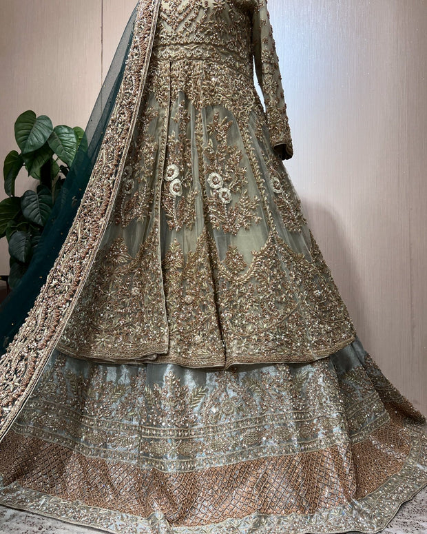 Pakistani Bridal Dress in Open Frock and Lehenga Style Online