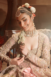 Pakistani Bridal Dress in Open Gown and Pink Lehenga Style