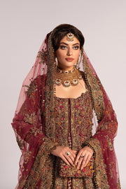 Pakistani Bridal Dress in Open Jacket Dupatta and Lehenga Style