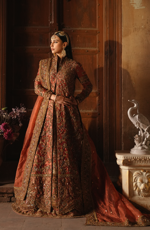 Pakistani Bridal Dress in Open Jacket Lehenga Style Online